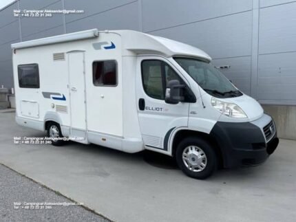 Prix : 13000€  FIAT 2.3 130 CH ELLIOT 55 P , année : 2006 , kilométrage : 85000 Km , 4 places , 4 couchages , permis B , panneaux solaires, test d’étanchéité ok, porte vélo