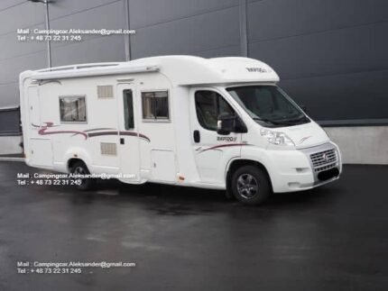 Prix : 17000€  FIAT 2.3 131 CH Rapido 7099F , année : 2011 , kilométrage : 80.000 Km , diesel , automatique, 4 places , 4 couchages , permis B , panneaux solaires , test d’étanchéité ok , porte vélo , 