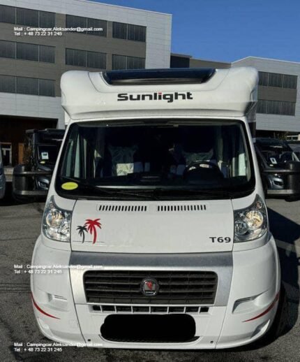 Prix : 19000€  FIAT 2.3 131 CH Sunlight T69 , année : 2014 , kilométrage : 49000 Km , manuelle , diesel , 4 places , 4 couchages , test d’étanchéité ok , panneaux solaires , lit centrale, lit escamotable