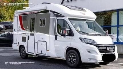 Prix : 23000€ ! Année: 2018   FIAT 2.3 131 CH Bürstner IXEO Time 590 , année : 2018 , kilométrage : 70400 Km , 4 places , 4 couchages , permis B , panneaux solaires , porte vélo